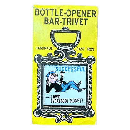 BOTTLE OPENER / BAR TRIVET - CAST IRON & CERAMIC TILE - Vintage / Mid Century Barware, Original Box