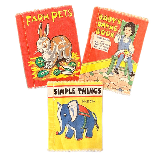 THREE VINTAGE DEAN’S RAG BOOKS / CLOTH BOOKS - Baby’s Rhyme Book, Farm Pets, Simple Things