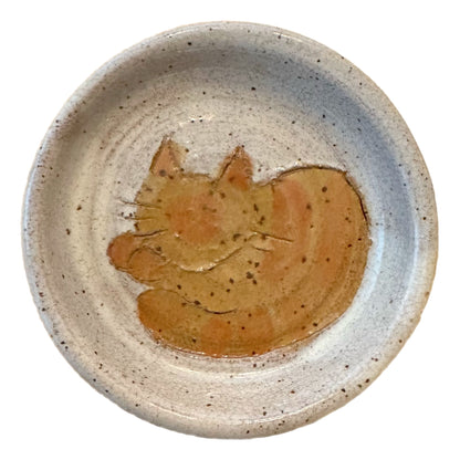 STUDIO ART POTTERY TRINKET DISH / COASTER Cat Kitten Stoneware Ceramic Clay Signed 3.5"