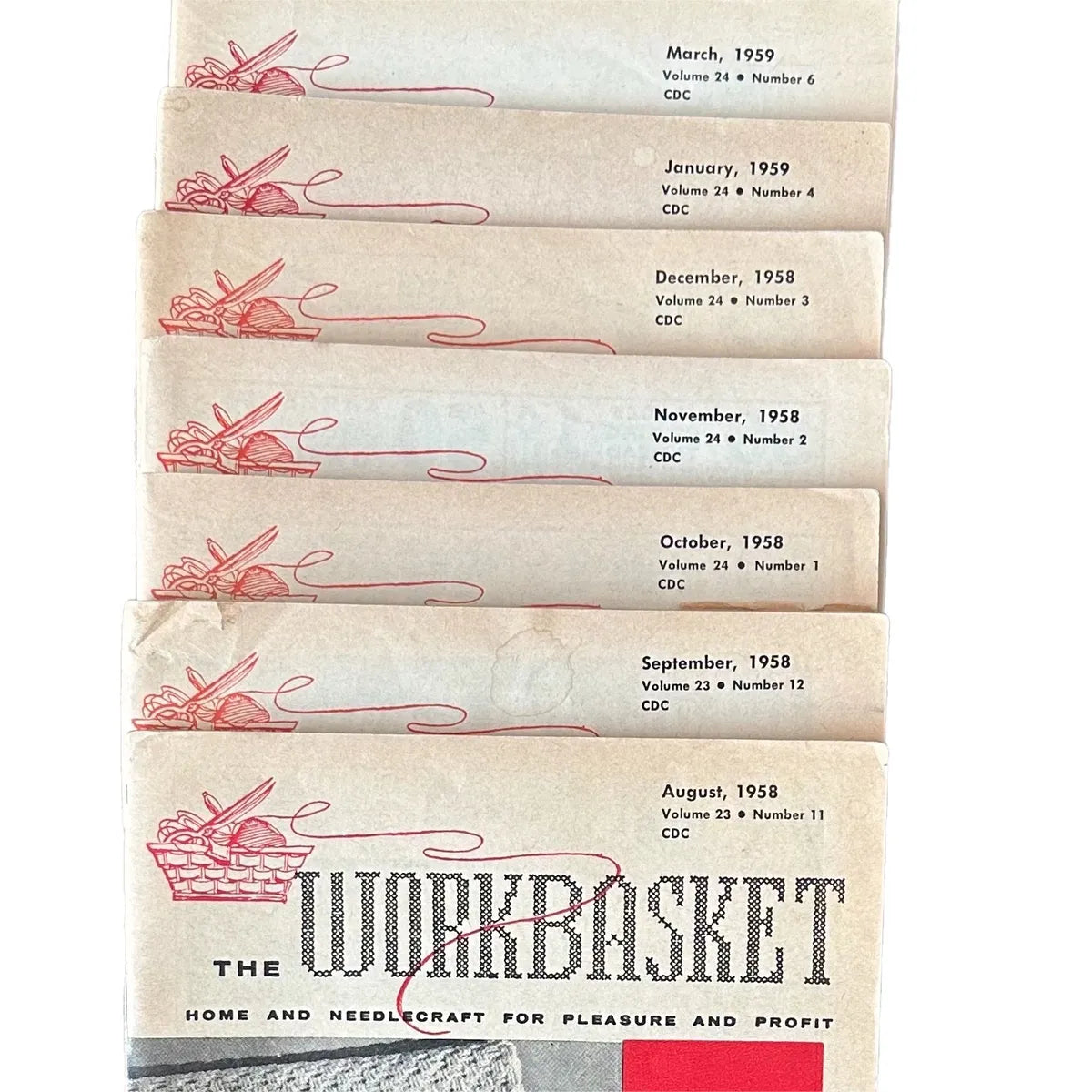 VINTAGE “THE WORKBASKET” MAGAZINE LOT (1958, 1959) - Seven (7) Magazines