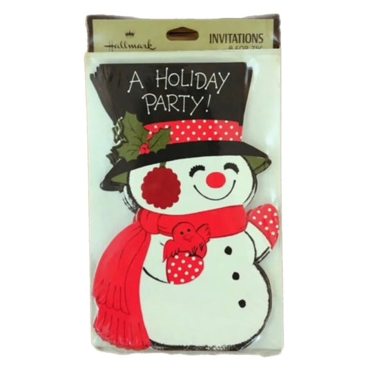 VINTAGE PARTY INVITATIONS - Pack of 8 - Christmas, Holiday, Winter, Hallmark, Snowman
