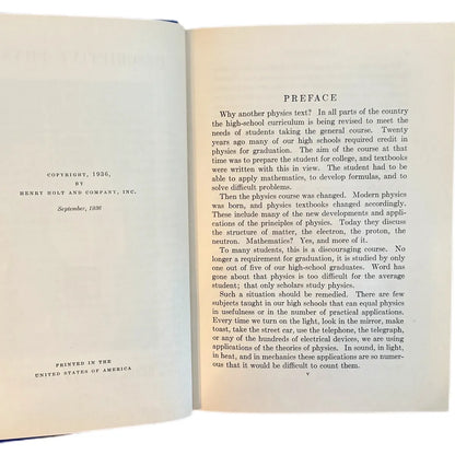 DESCRIPTIVE PHYSICS (1936) by Sherman R. Wilson, Vintage High School Textbook